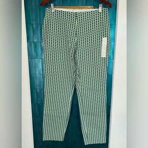 Green & White Patterned Cropped Printed Pants Side Zip Skinny Ankle